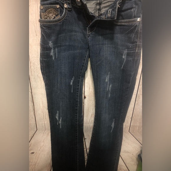 LA IDOL Women’s Jeans Size 1 W27 L33 Tattered Rhinestone Pocket (see details - Picture 8 of 10